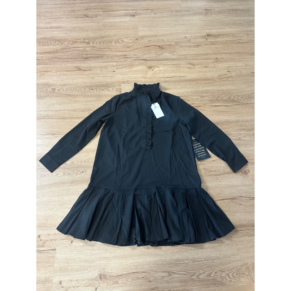 Tuckernuck Black Ruffle Neck Drop Waist Pleated Mini Dress XS NWT